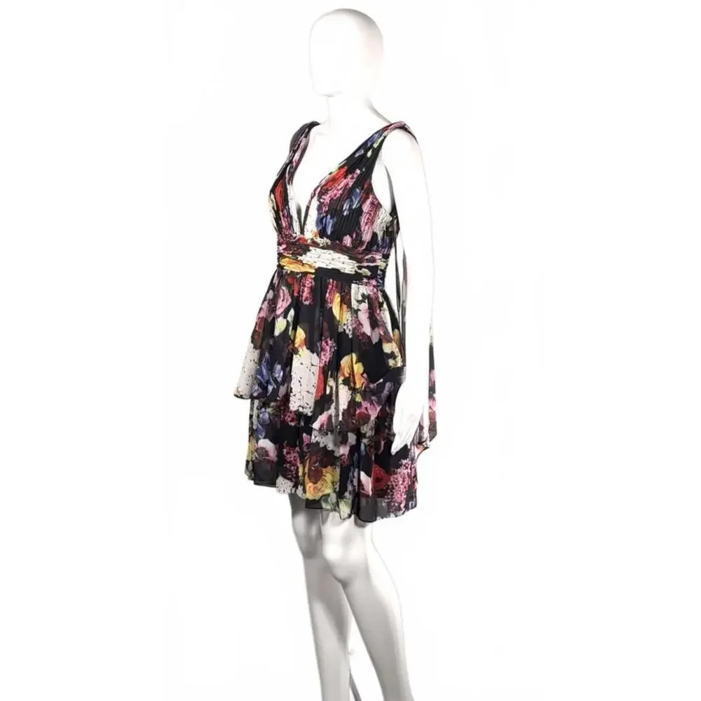 MAC DUGGAL Tiered Floral A-Line Minidress Size 6 - Picture 3 of 8
